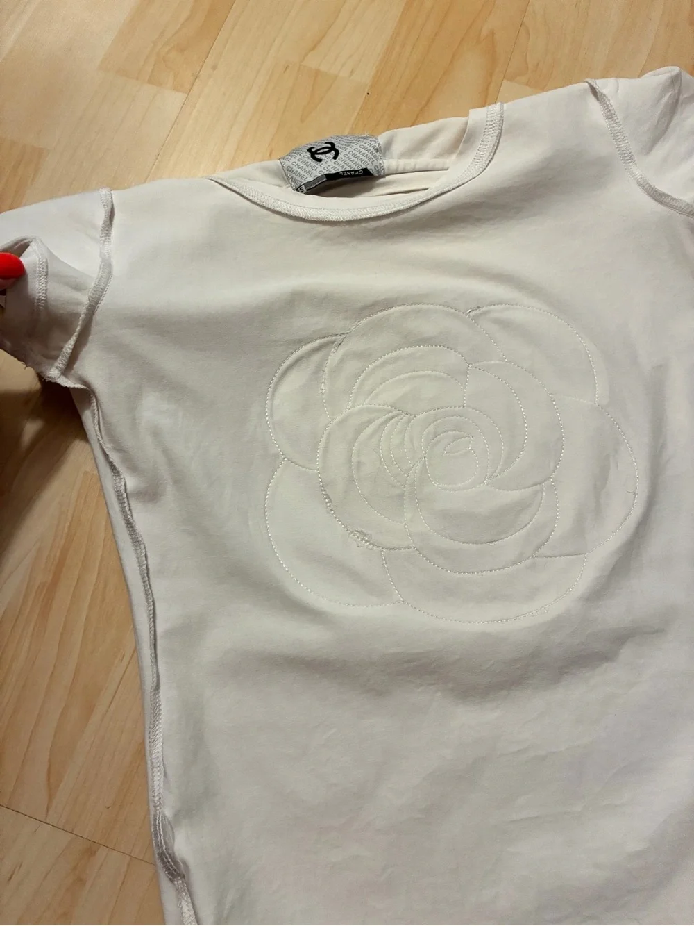 Chanel White Camellia 3D Patchwork Cotton T-Shirt